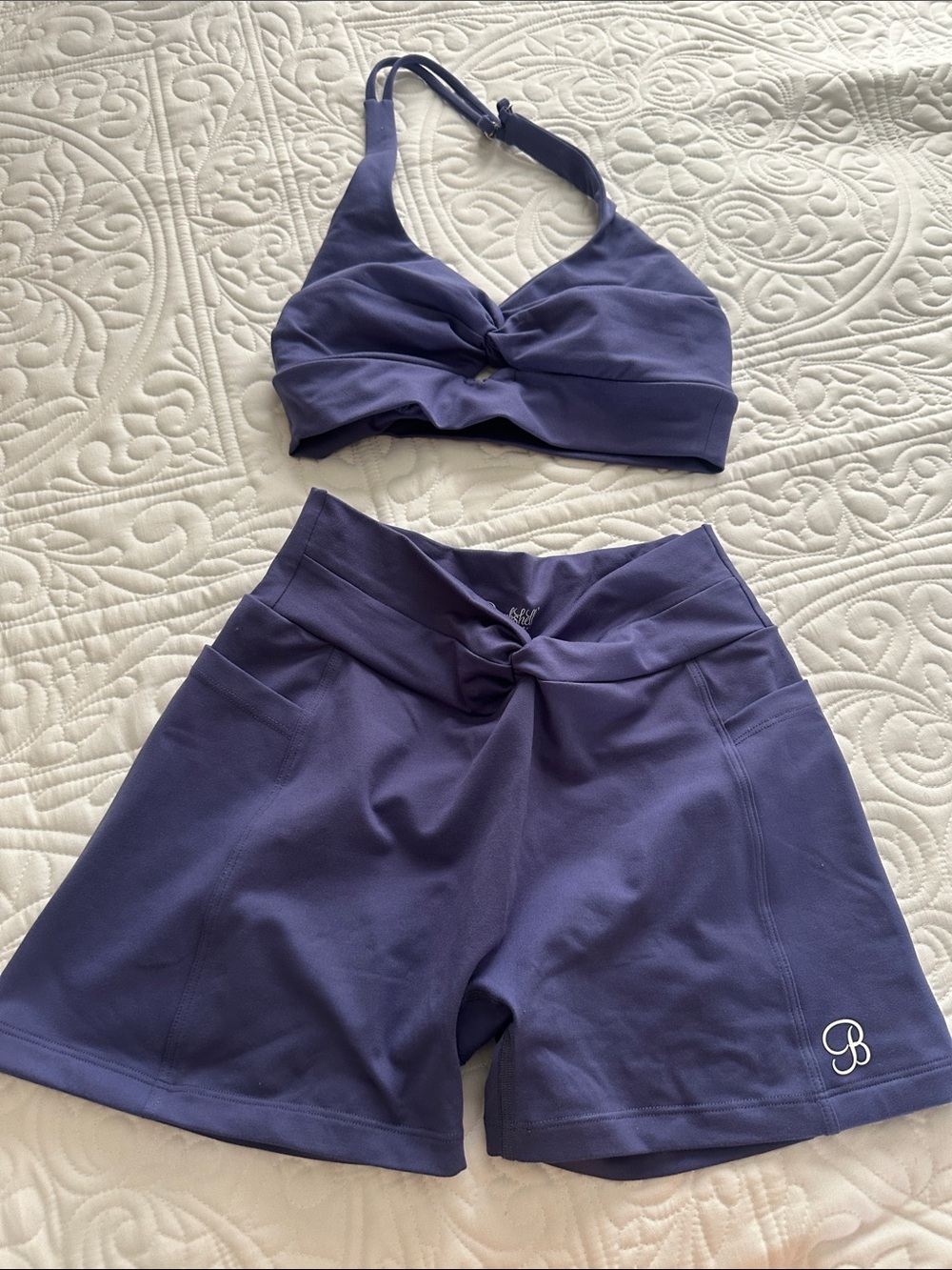 Purple Twist-Front Active Bra & Shorts Set
